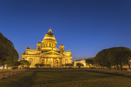 Saint Petersburg night city skyline at Saint Isaac Cathedral, Saint Petersburg, Russia