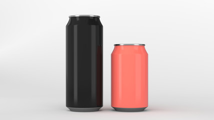 Big black and small red aluminum soda cans mockup