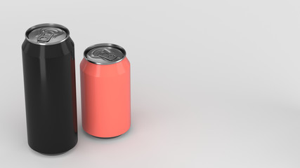 Big black and small red aluminum soda cans mockup