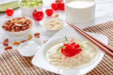 kong-guksu - cold korean soup, top view