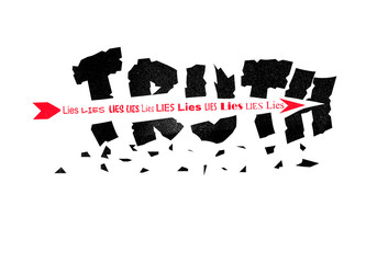 Concept illustration an arrow of Lies shattering Truth text