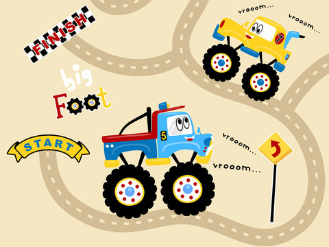Vector illustration of truck racing cartoon
