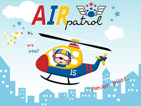 Vector illustration of funny helicopter pilot cartoon