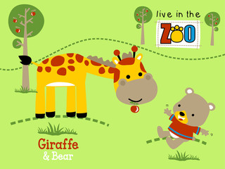 vector cartoon of Nice giraffe and little bear