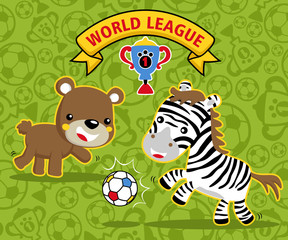 Obraz na płótnie Canvas Vector illustration of animals soccer on seamless pattern background