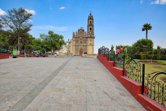 Tepotzotlan, Mexico-April 10, 2018: Francisco Javier Church at early sunset