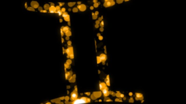 Zodiac constellation bokeh light pattern design illustration gold color isolated on black background, seamless looping animation 4K with copy space