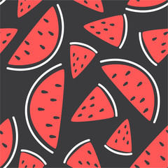 Fresh fruits, hand drawn backdrop. Colorful wallpaper vector. Seamless pattern with ripe watermelons. Decorative illustration, good for printing. Overlapping background design
