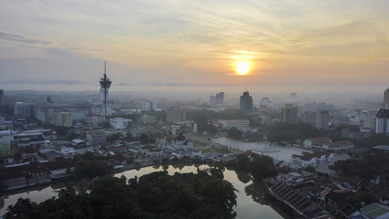 a beautiful aerial view lanscape in Alor Setar Malaysia during sunrise