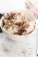 Vanilla ice cream with chocolate chips - straciatella. Fresh, sorbet