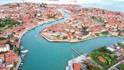 Aerial view of Murano island in Venetian lagoon sea from above, Italy
 - obrazy, fototapety, plakaty