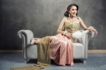 Beautiful woman in thai dress , Bride Thai style fashion
