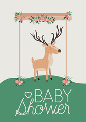 baby shower card with cute reindeer vector illustration design