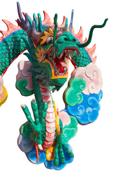 Chinese dragon statue on white background.