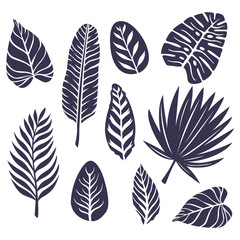 Collection of Doodles Leaves Isolated on White Background.