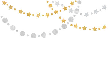 Gold and silver glitter bunting paper cut on white background - isolated