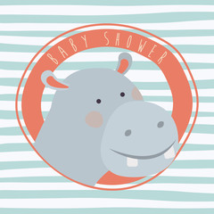 baby shower card with cute hippo vector illustration design