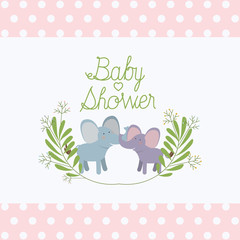 baby shower card with cute elephants couple vector illustration design