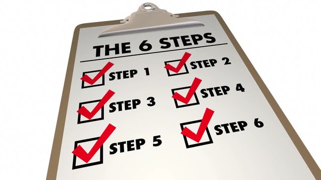 6 Steps Six Levels Process System Checklist Clipboard 3d Animation