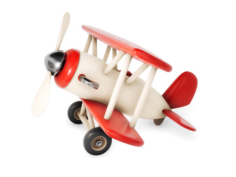 Wooden airplane isolated on white background. 3d rendering illustration