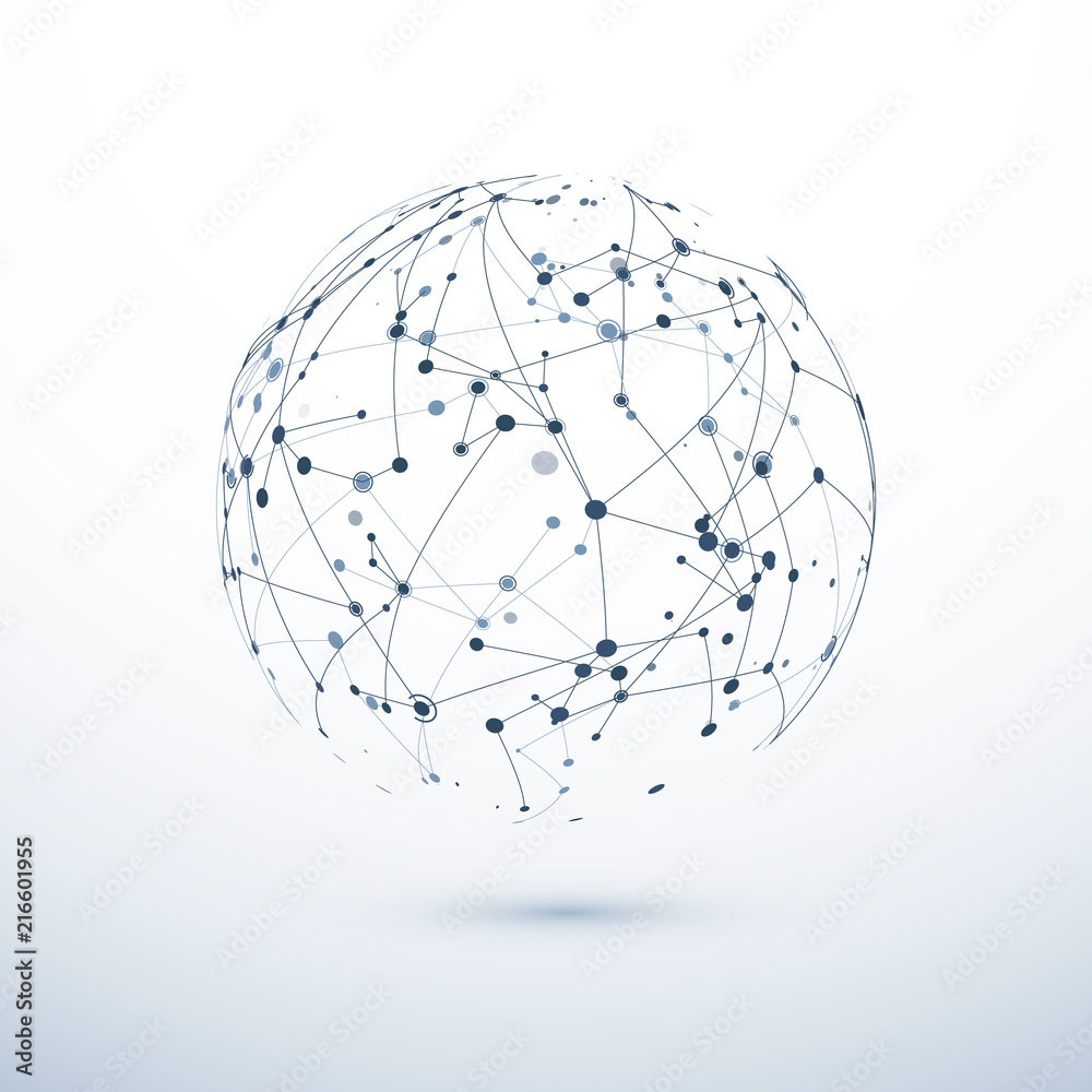 Poster global network icon. abstract structure of worldwide web. sphere with nodes and connections. vector 