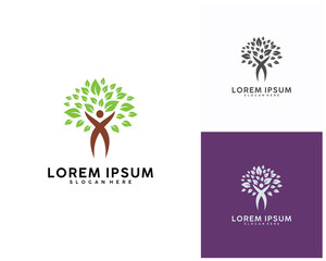 Fototapeta na wymiar Trees with People logo design template, Movement logo design Vector