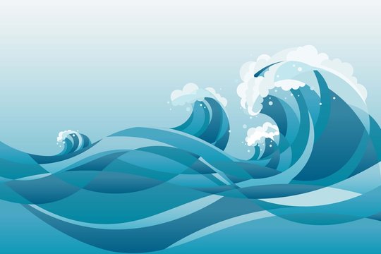 high tide sea water waves Background. illustration of waves in the rising blue sea, with white background.