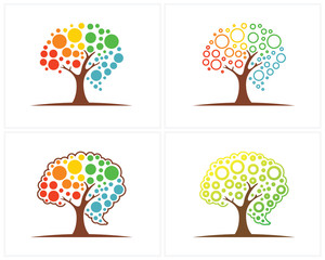 Tree with Brain logo design template, Brain Colorful logo design Vector