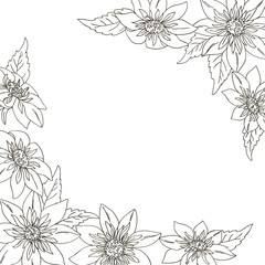 vector contour dahlia flower leaf coloring book corner frame border