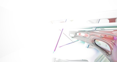 Fototapeta premium Abstract white and colored gradient glasses interior multilevel public space with window. 3D illustration and rendering.