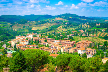 Fototapeta na wymiar Landscape with old town, San Gimignano, Tuscany, Italy.