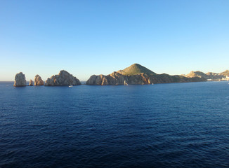 Scene of Cabo San Lucas from a cruise ship. Baja California, Mexico.
