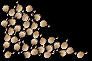 card background with stylized petals patterns in gold and black