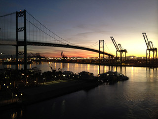 Fototapeta premium Entering Los Angeles terminal Island via cruise ship, USA.