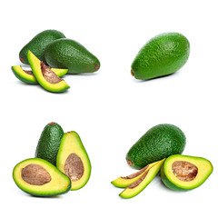 Avocado pieces set isolated on white background