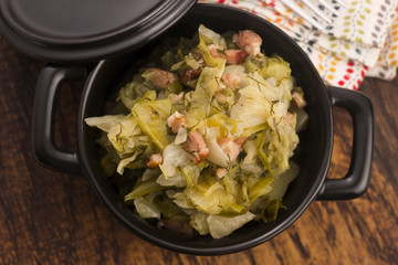 Stew of white cabbage and bacon