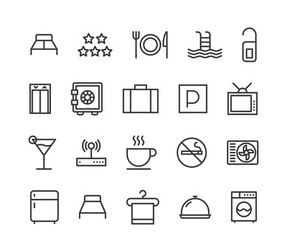 Set of Hotel Motel Icons Vector Editable Stroke. 48x48 Pixel Perfect.