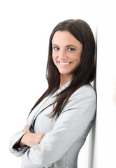 Smiling business woman, Isolated on white background.