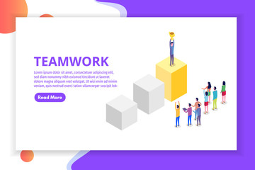 Teamwork, Success, Victory team concept isometric. Vector illustration.
