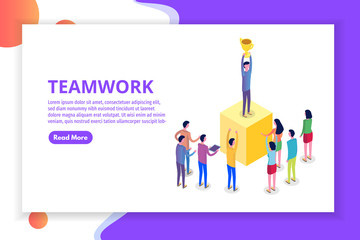 Teamwork, Success, Victory team concept isometric. Vector illustration.