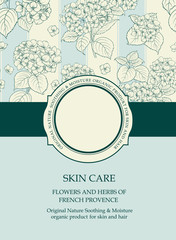 Cover page design template. Book cover with flower texture on the background. A wide line of color ribbon with circle badge and empty text place. Vector illustration.