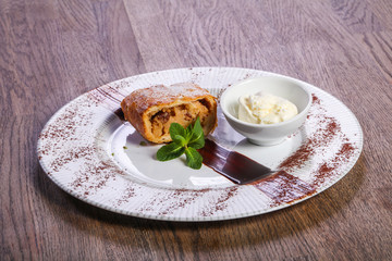 Apple strudel with ice-cream