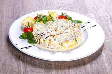 Salad with crab surimi