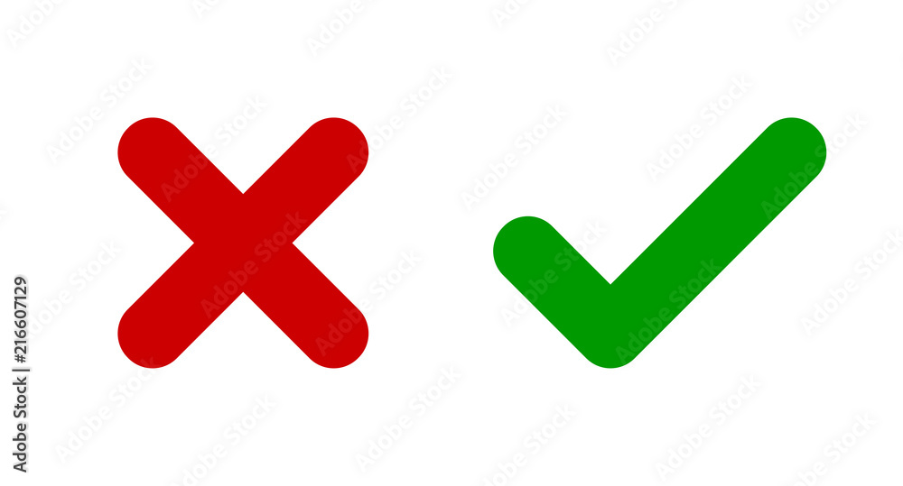 Poster cross & check mark icons. x and v symbols. icon set.