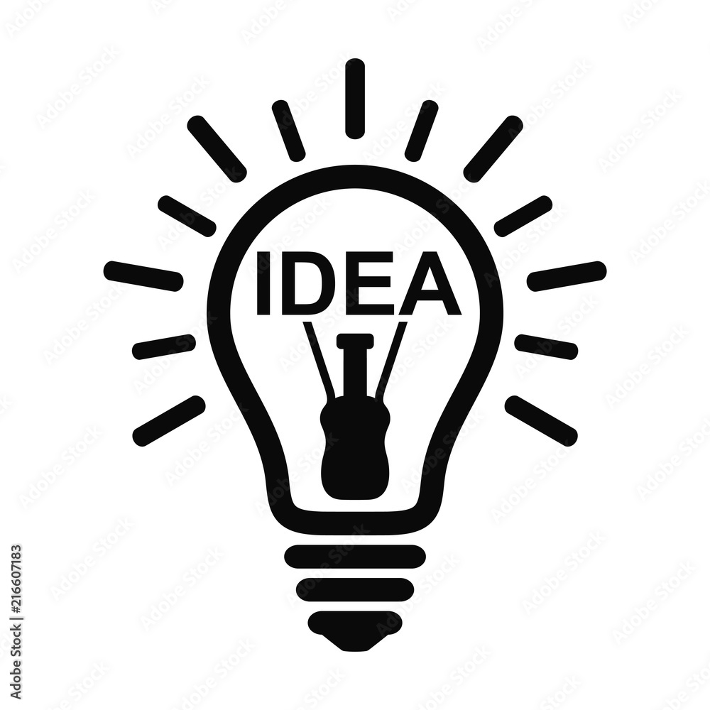 Poster idea light bulb line icon with rays. creativity symbol.