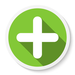 Obraz premium Plus sign icon, button. Flat round positive symbol sticker.