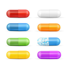 Realistic Detailed 3d Color Pills and Vitamins Set. Vector