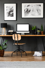 Wooden home office interior