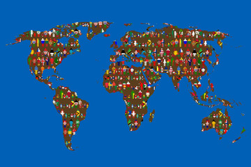 Globalizing concept of World map with people made from flags