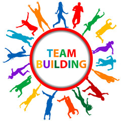 Team building concept with men and women silhouettes